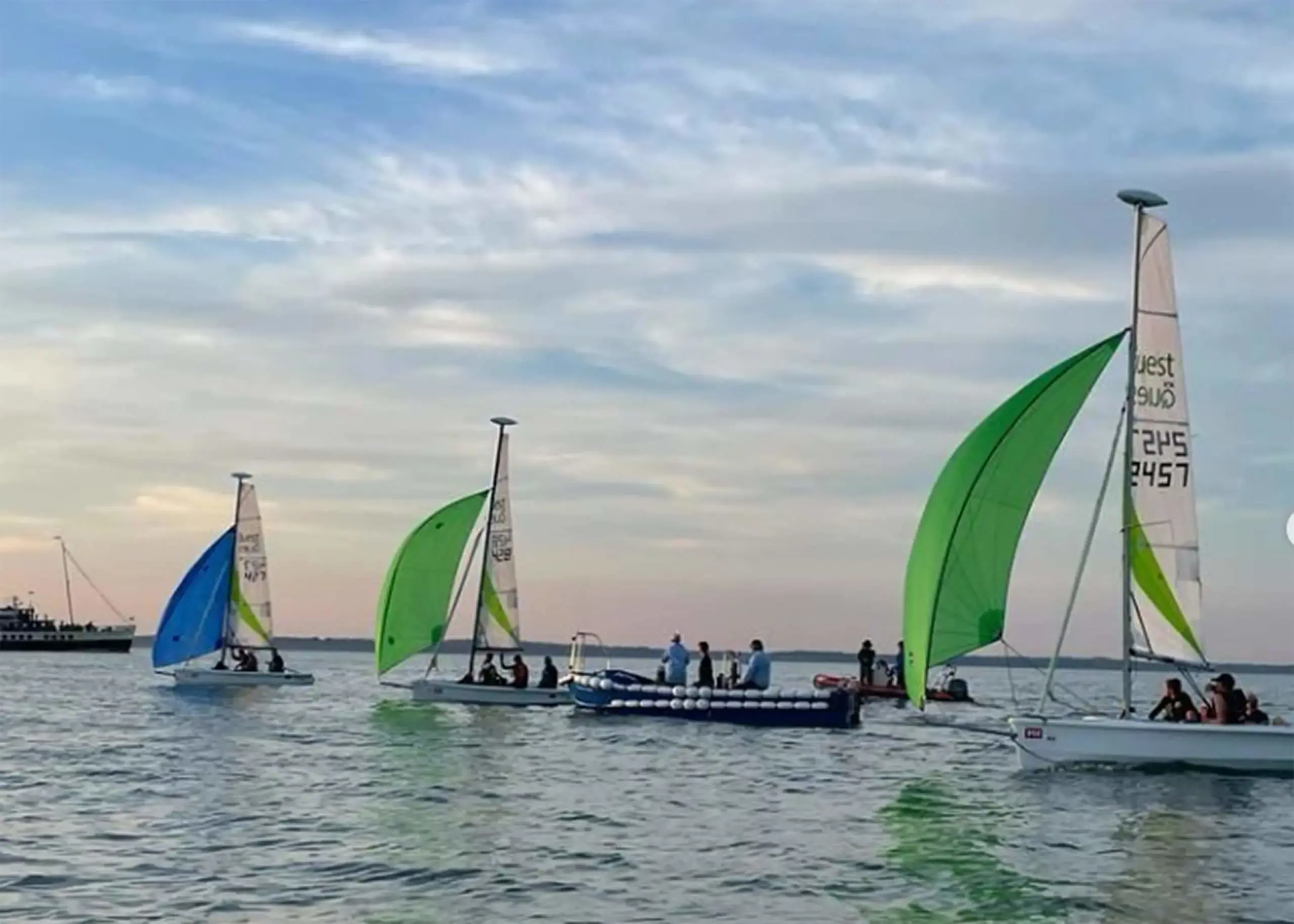 Ryde School Sixth Form pupils sailing on the Solent at sunset
