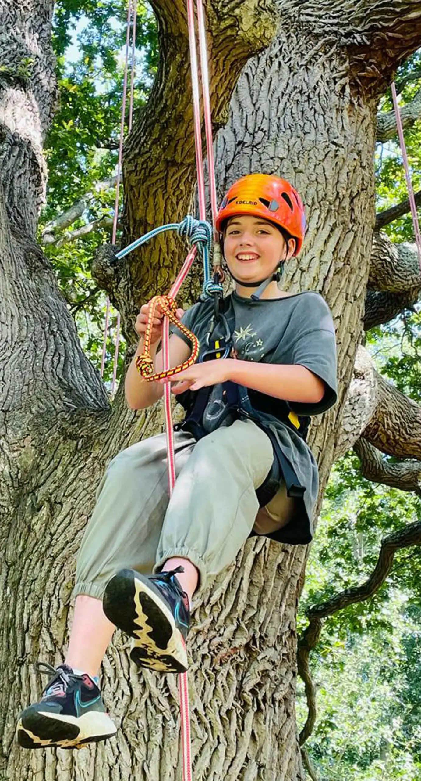 Ryde School Prep pupil abseiling down a tree
