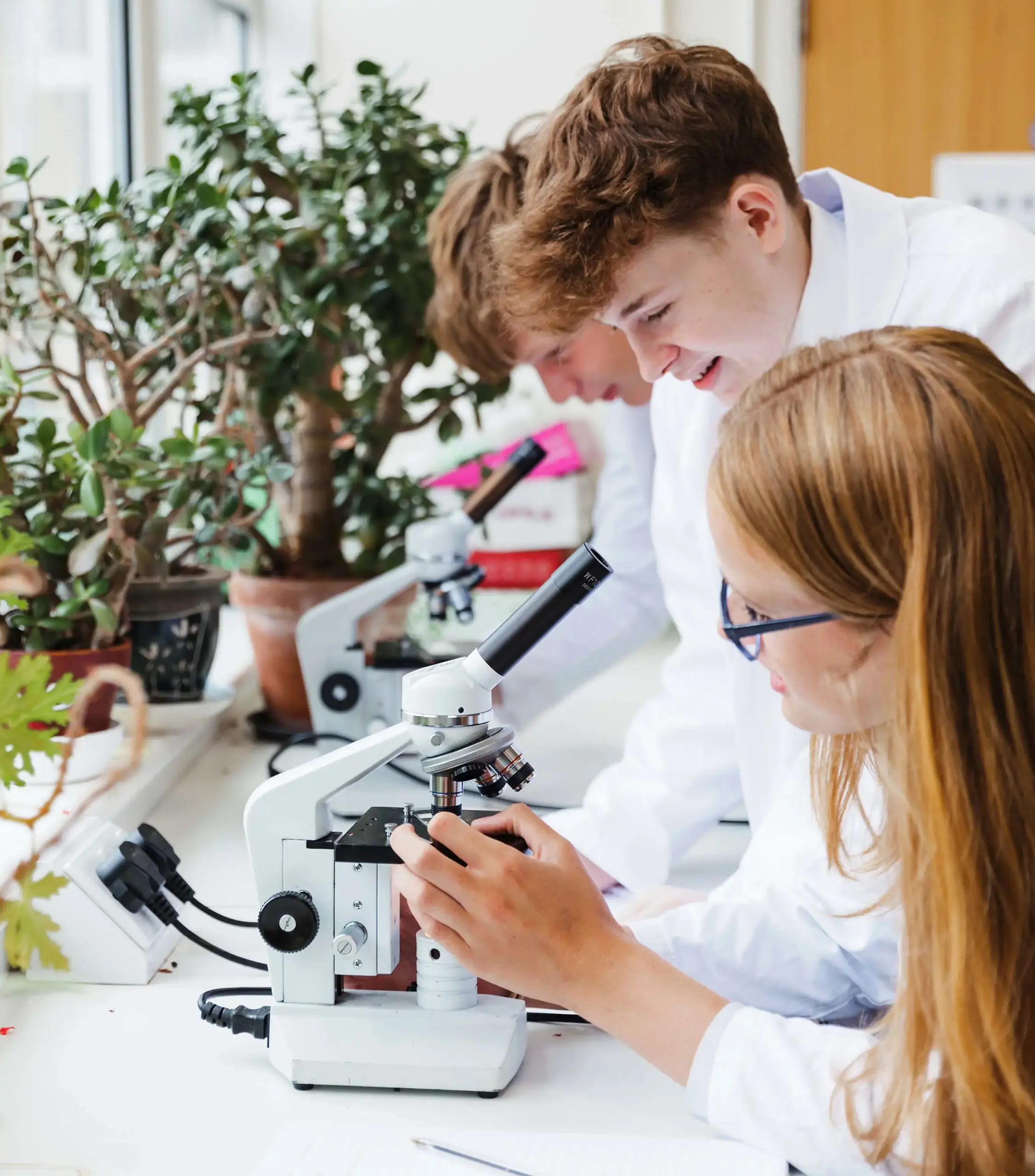 Ryde School Senior Pupils using a microscope