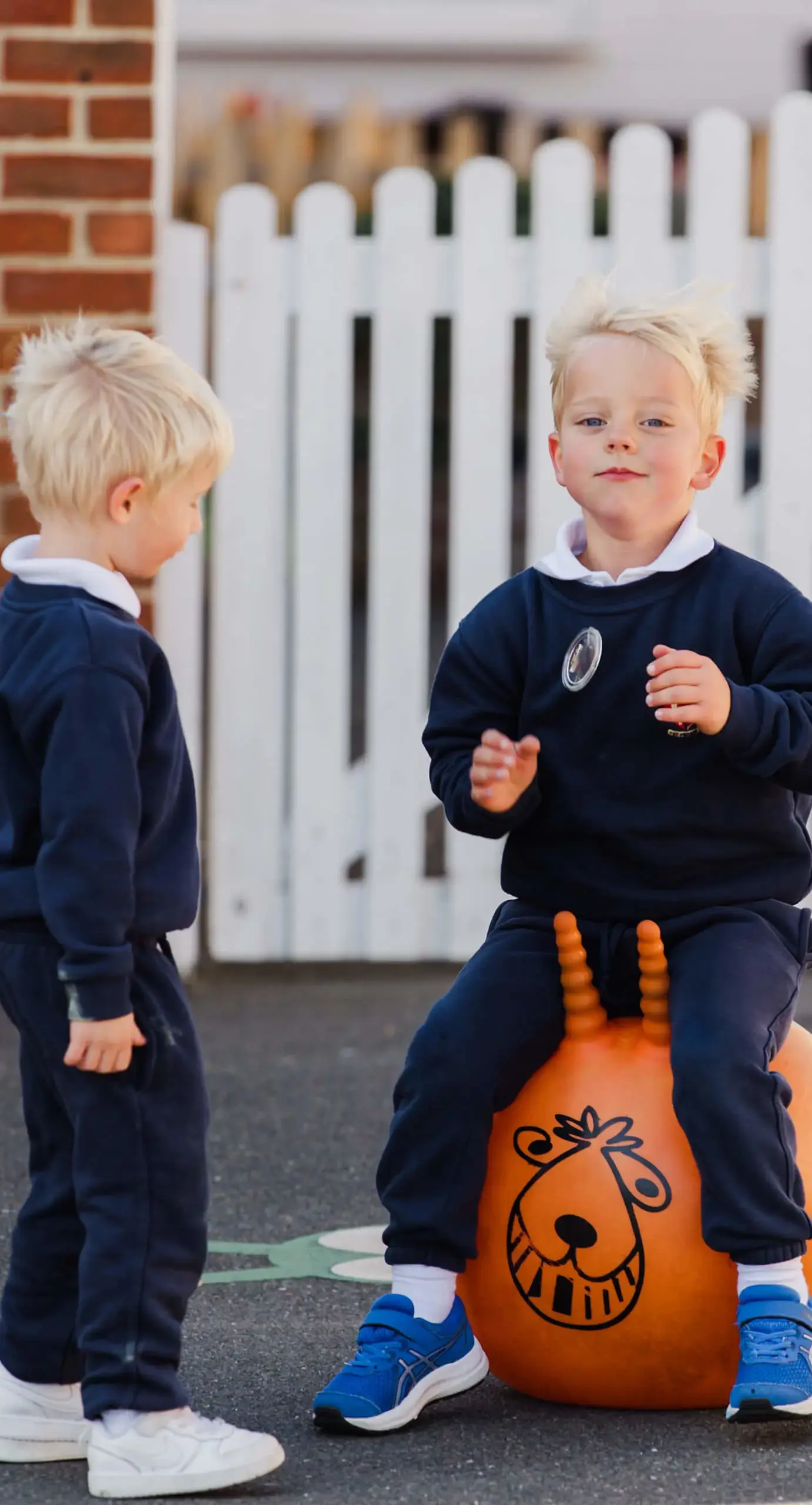 Ryde School Pre-Prep pupils playing with a space hopper